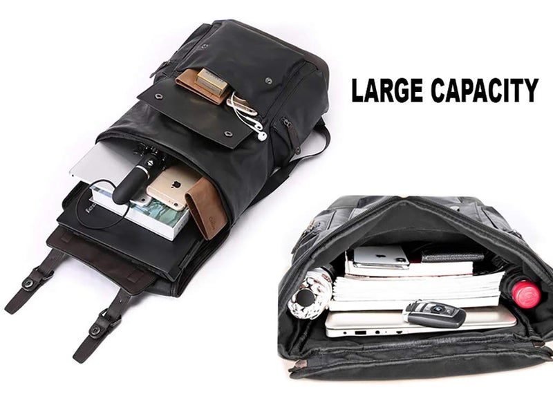 HuaChen PU Leather Laptop Backpack,Vintage Travel Rucksack for College,Large Casual Daypacks for Men - YZ11_Black - Image 5